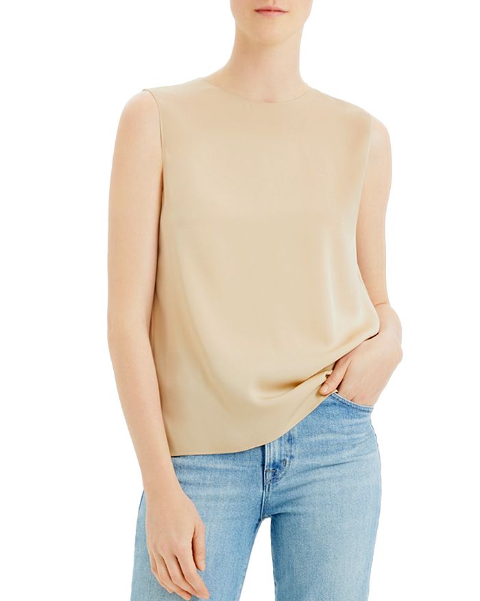 Theory Sleeveless Silk Stretch Top In Powder Pink