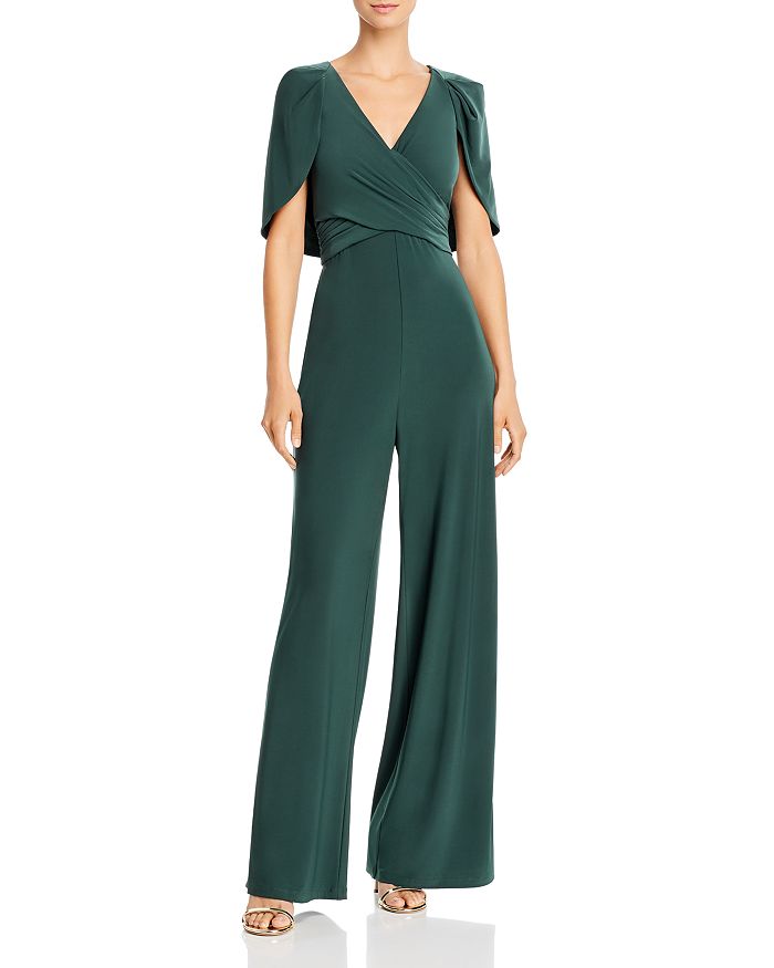 Adrianna Papell Draped Jersey Capelet Jumpsuit In Dusty Emerald