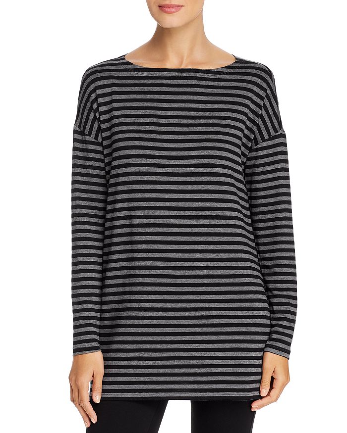 EILEEN FISHER STRIPED TUNIC TEE,F9UQY-T4869M