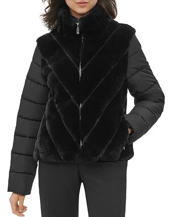 Calvin Klein Mixed-Media Faux-Fur Puffer Coat | Bloomingdale's