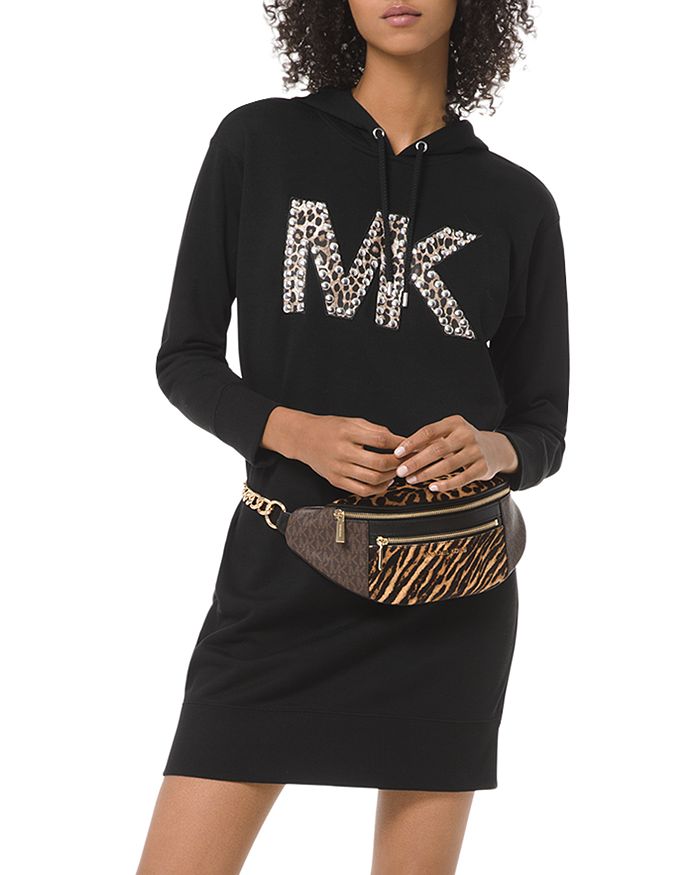Michael Michael Kors Studded Leopard Logo Hoodie Dress