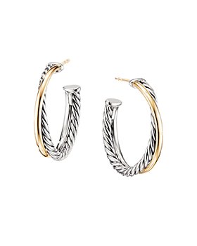 David Yurman - Sterling Silver & 18K Yellow Gold Crossover Medium Hoop Earrings