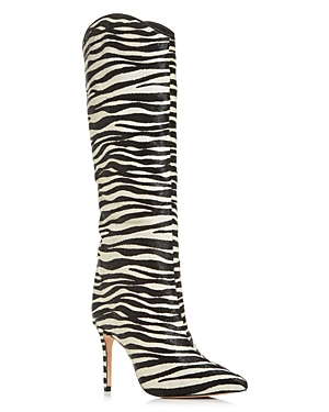 Schutz Women's Maryana Croc Embossed High Heel Boots In Black/pearl Zebra Print Calf Hair