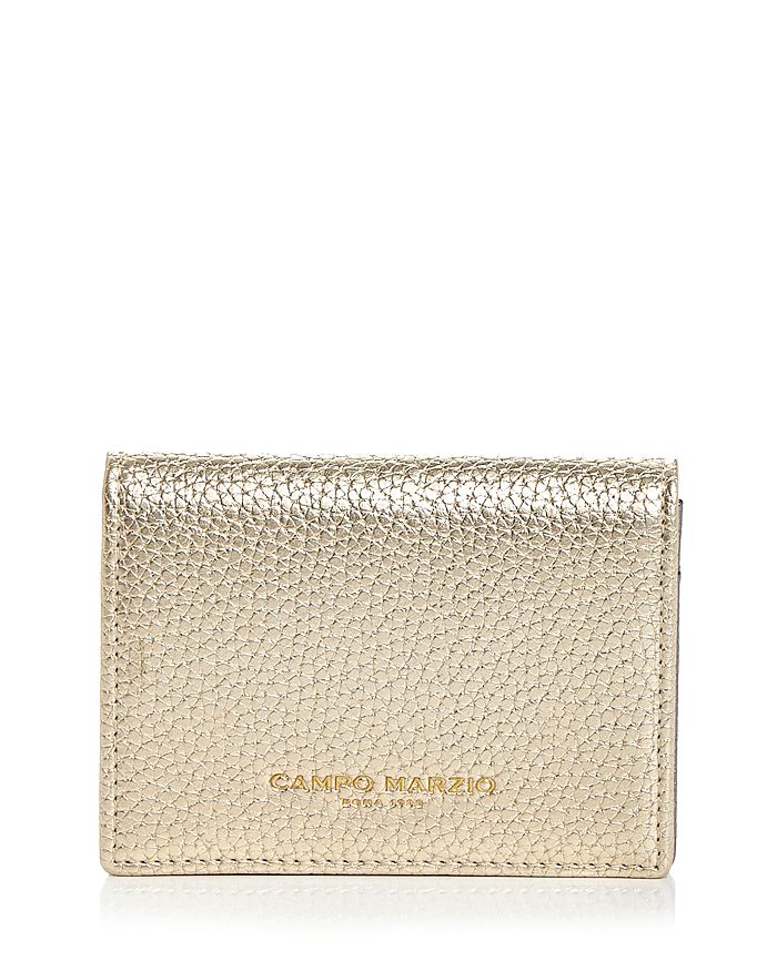 Campo Marzio Leather Business Card Holder In Gold/gray