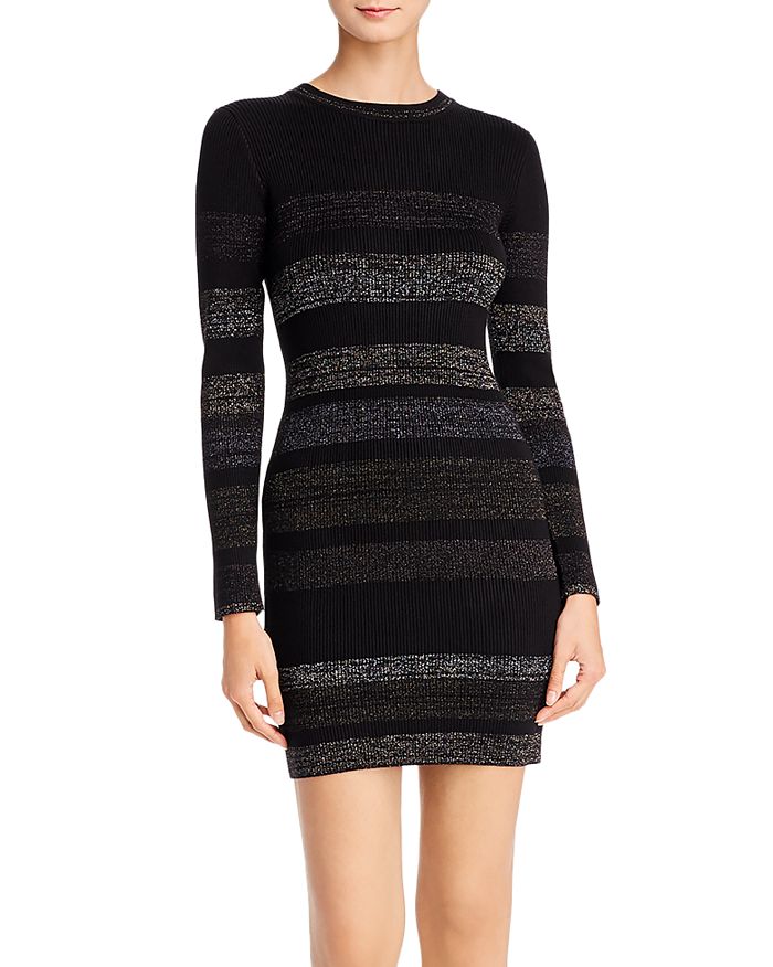 Aqua Metallic Stripe Rib-knit Sweater Dress - 100% Exclusive In Black Multi Stripe