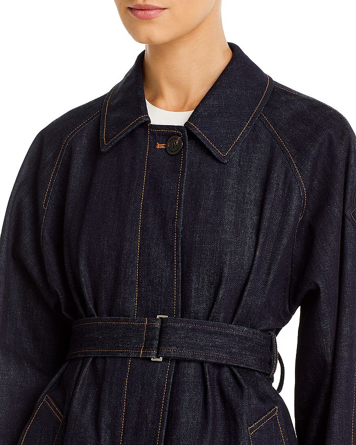 Moncler Pistache Denim Trench Coat In Blue Denim