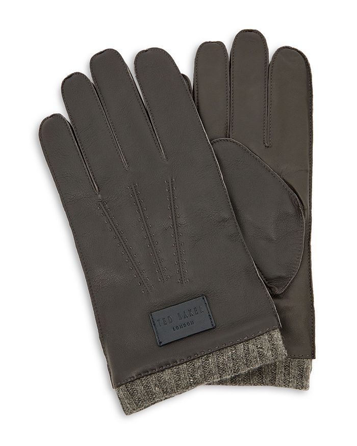 Ted Baker Blokey Knit-cuff Leather Gloves In Navy