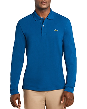 Lacoste Classic Fit Long-sleeve Pique Polo Shirt In Raffia Matting Blue
