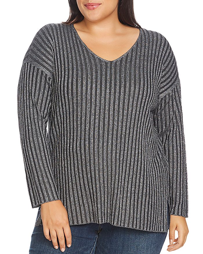VINCE CAMUTO PLUS METALLIC RIBBED SWEATER,9269204
