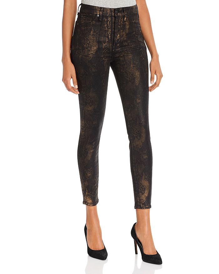 7 FOR ALL MANKIND HIGH-WAIST ANKLE SKINNY JEANS IN BLACK MARBLE FOIL,AU8693930A