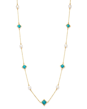 Bloomingdale's Cultured Freshwater Pearl & Turquoise Clover Station Necklace in 14K Yellow Gold, 36 