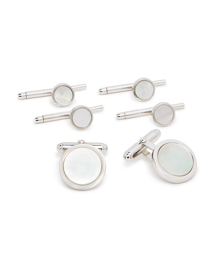 DAVID DONAHUE STERLING SILVER & MOTHER-OF-PEARL SHIRT STUD & CUFFLINKS SET,SS866202
