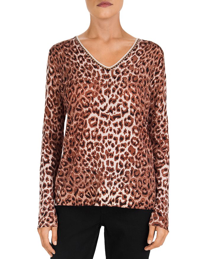 Gerard Darel Shiraz Leopard Print Merino-wool Sweater In Brown