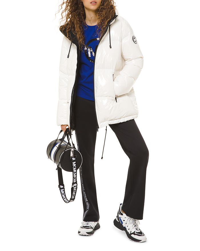 Michael Michael Kors Hooded & Quilted Cire Down Jacket In White