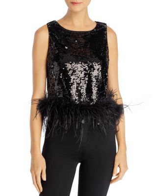 Lucy Paris Faux-Feather Hem Sequined Top 100% Exclusive