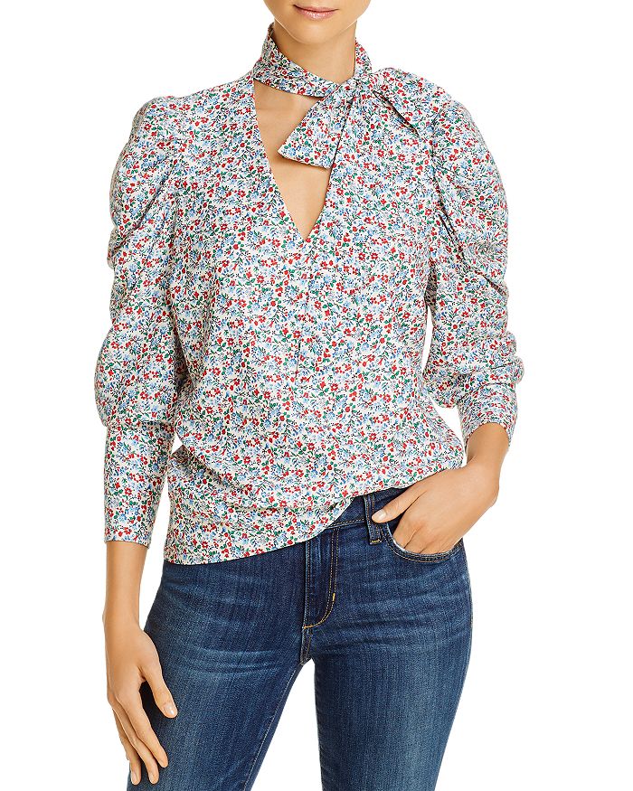 Notes Du Nord Naya Puff-sleeve Floral Bow Blouse In Flower Symphony