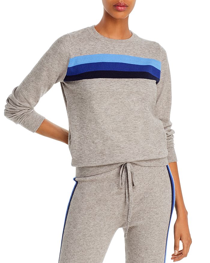 Aqua Madeleine Thompson X  Striped Detail Sweater - 100% Exclusive In Gray/black/navy
