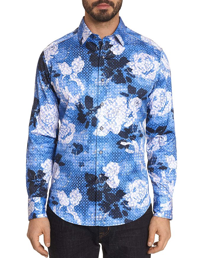 dressing gownRT GRAHAM DARK CRYSTAL GEO-FLORAL CLASSIC FIT BUTTON-DOWN SHIRT,RR191109CF
