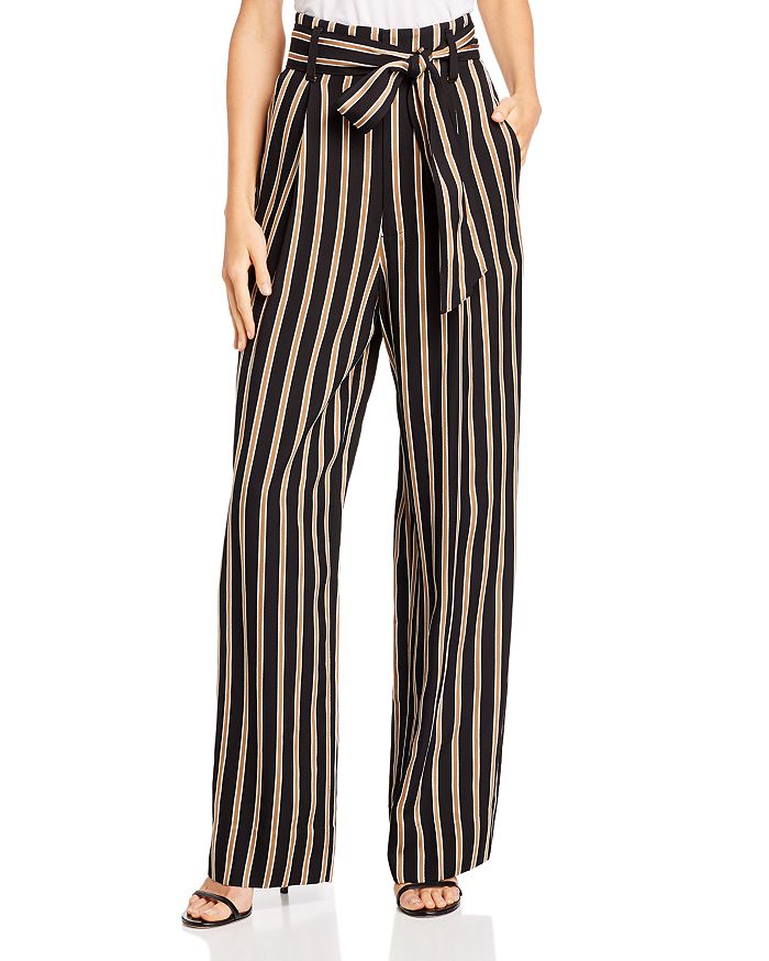 7 For All Mankind Striped Wide-leg Pants In Midnight Navy/gold/white Stripes