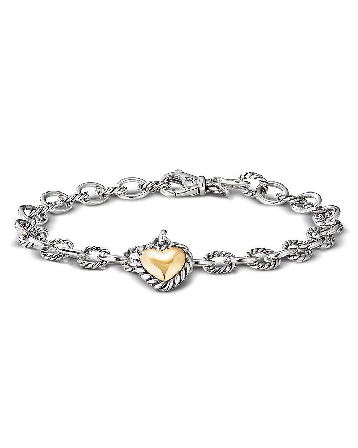DAVID YURMAN CABLE COOKIE CLASSIC HEART CHARM BRACELET WITH 18K YELLOW GOLD,B14857 S8M
