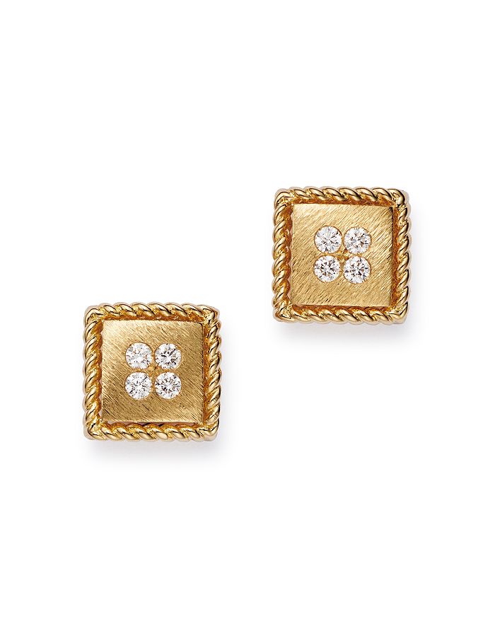 Shop Roberto Coin 18k Yellow Gold Diamond Stud Earrings In White/gold