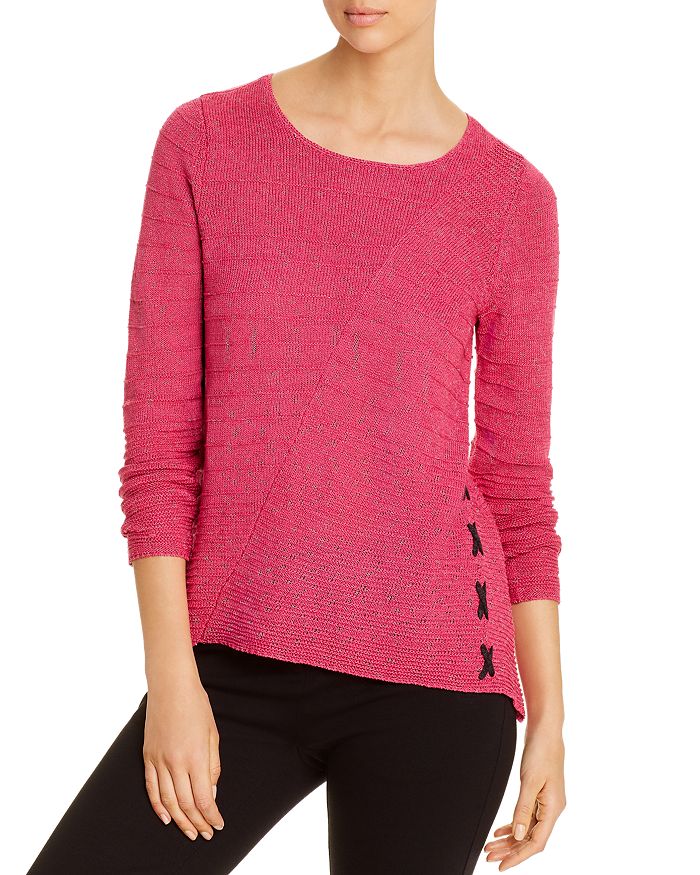 NIC AND ZOE NIC+ZOE PETITES RIBBED LACE-UP SWEATER,R191116P