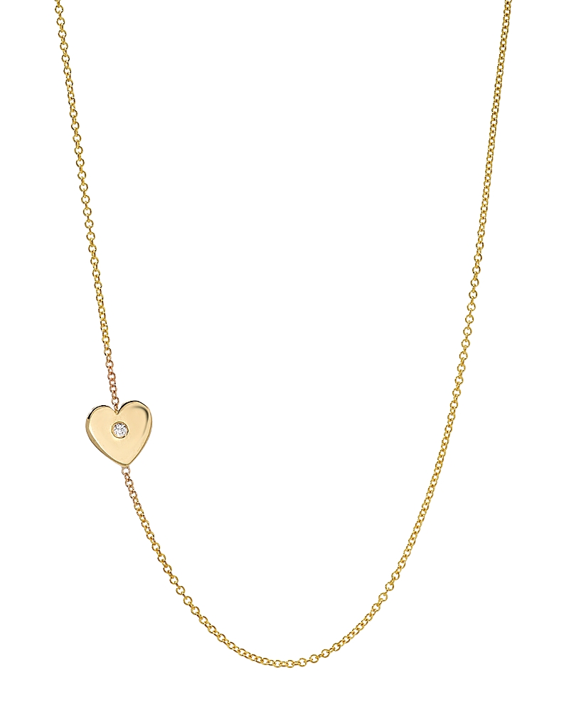 Zoe Lev 14k Yellow Gold Diamond Heart Station Necklace, 18 In White/gold