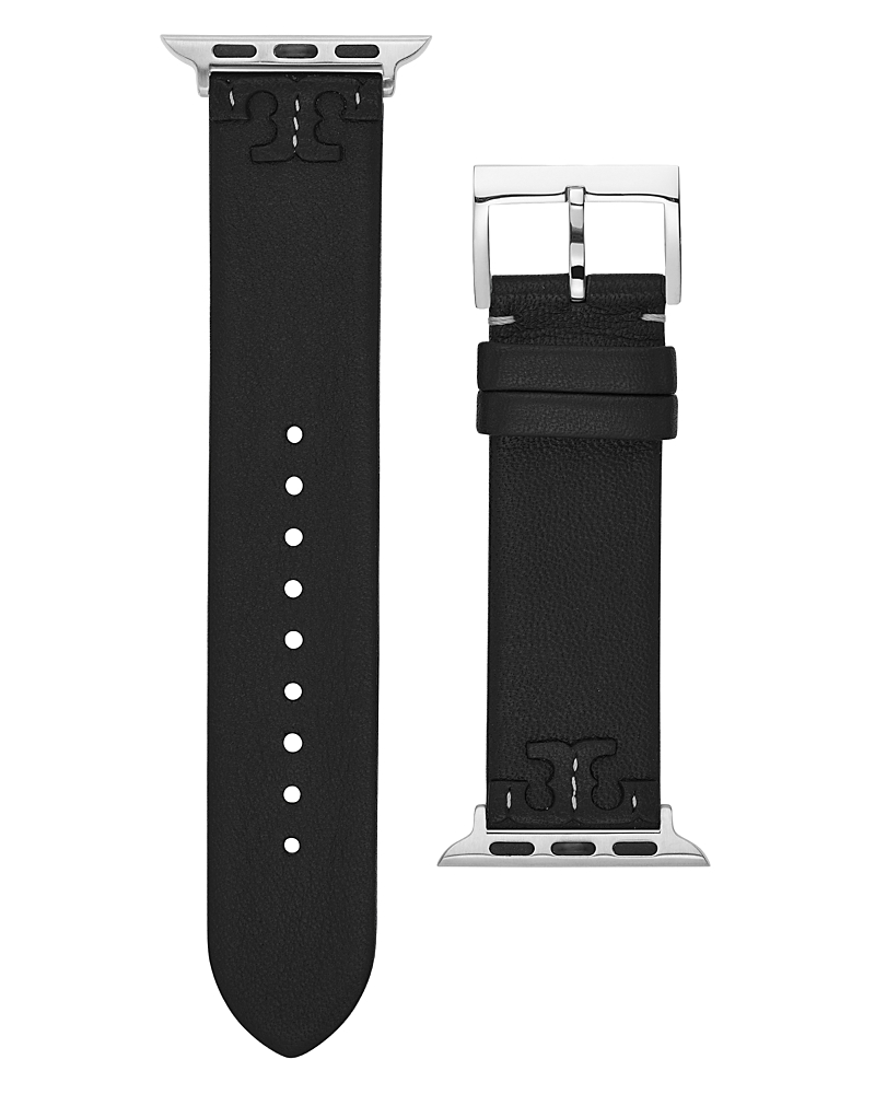 Tory Burch Mcgraw Leather Apple Watch Band In Black, 38-41mm In Black