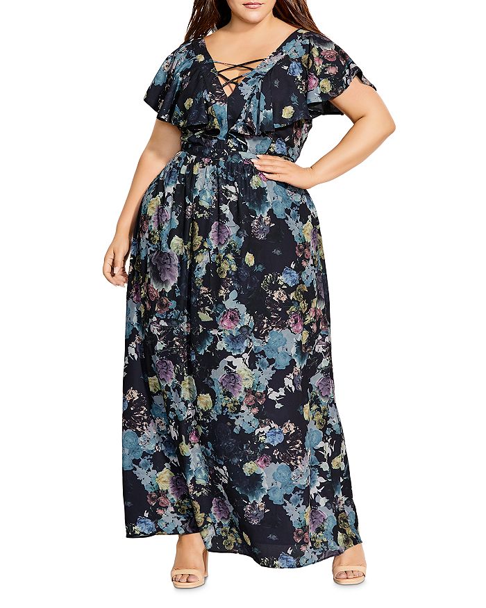 City Chic Plus Shadow Floral V-Neck Maxi Dress | Bloomingdale's