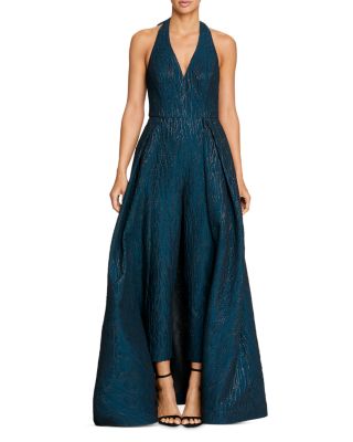 halston strapless jacquard jumpsuit