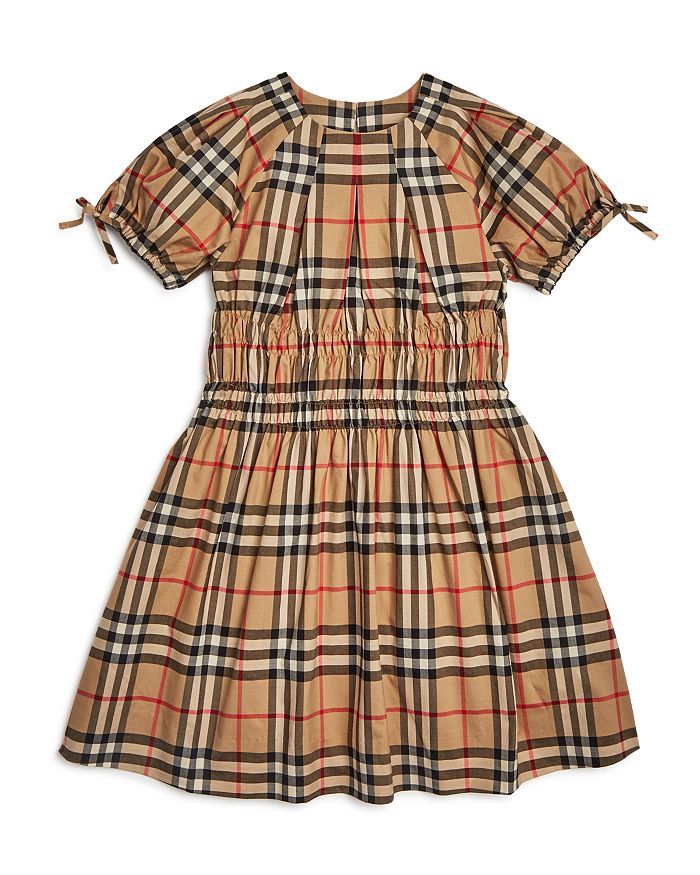 BURBERRY GIRLS' JOYCE SMOCKED VINTAGE CHECK DRESS - LITTLE KID, BIG KID,8022431