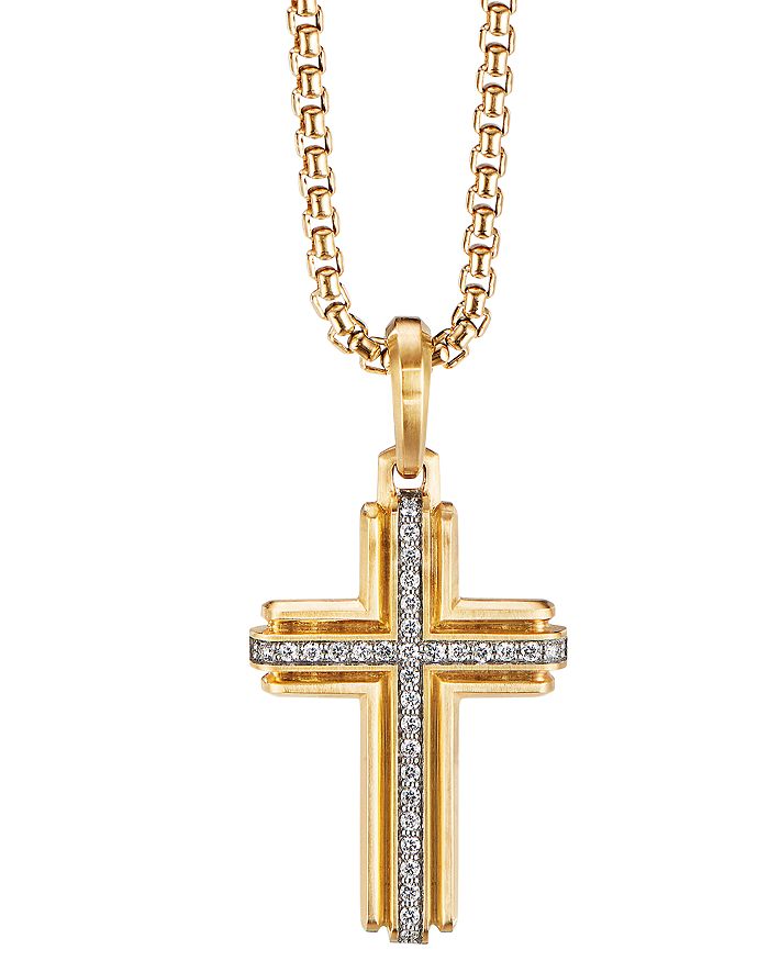 David Yurman 18K Yellow Gold Deco Cross Pendant with Pavé Diamonds ...