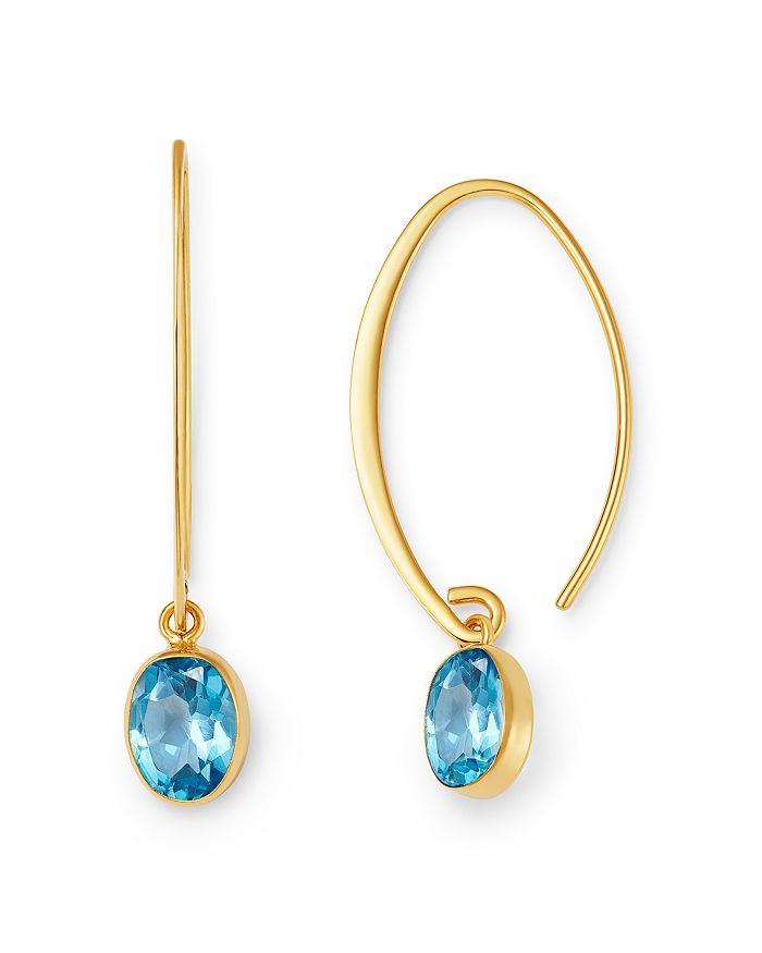 Bloomingdale's Blue Topaz Threader Earrings In 14k Yellow Gold - 100% Exclusive In Blue/gold