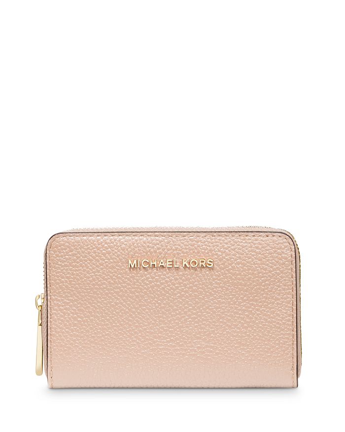 Michael Michael Kors Jet Set Leather Card Case In Soft Pink/gold