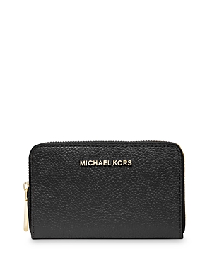 Shop Michael Kors Michael  Jet Set Leather Card Case In Black/gold