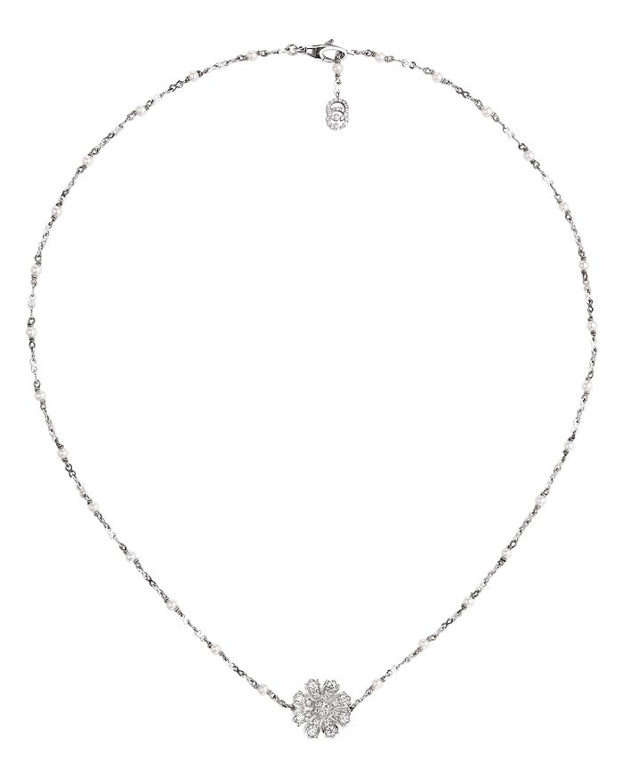 Gucci - 18K White Gold Flora Diamond & Cultured Freshwater Pearl Station Necklace, 16.5"