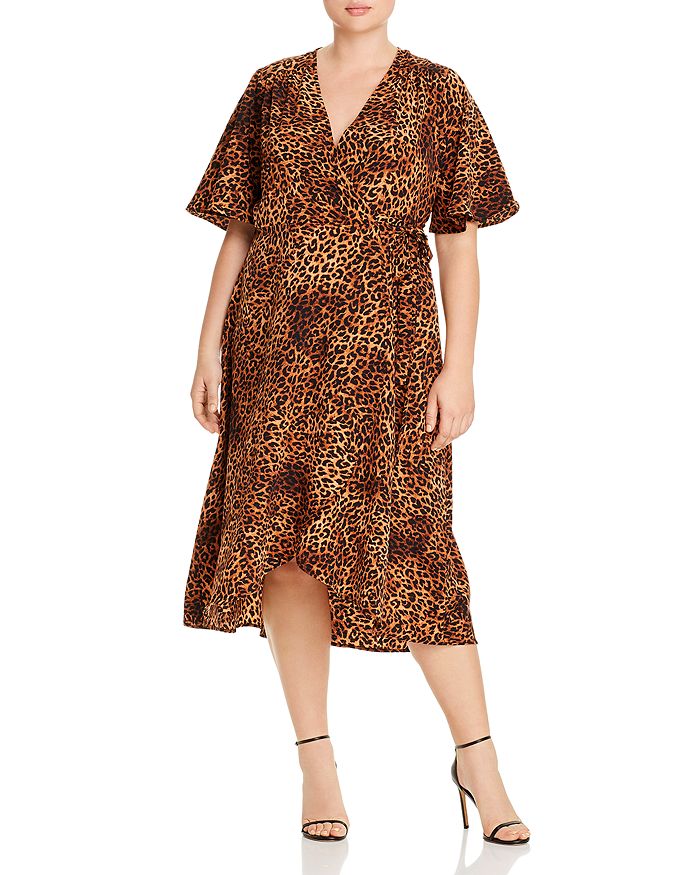 B Collection By Bobeau Curvy Orna Leopard Print Midi Wrap Dress In Textured Leopard