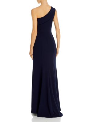 aqua one shoulder velvet gown