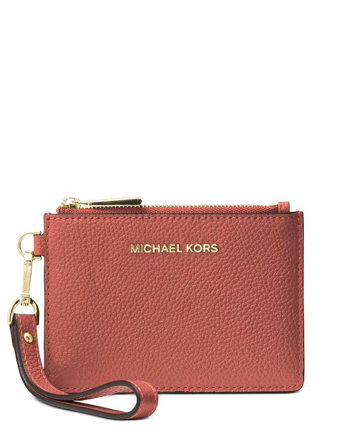 Michael Michael Kors Small Leather Wristlet In Sunset Peach/gold