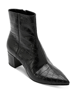 Dolce Vita Women's Bel Block-heel Ankle Booties In Noir Croc Embossed Leather