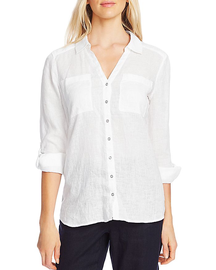 VINCE CAMUTO LINEN TAB-SLEEVE TOP,9069044