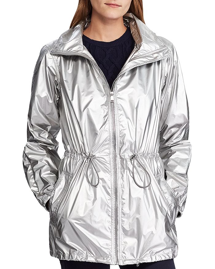 Ralph Lauren Lauren Metallic Hooded Zip Jacket In Silver | ModeSens