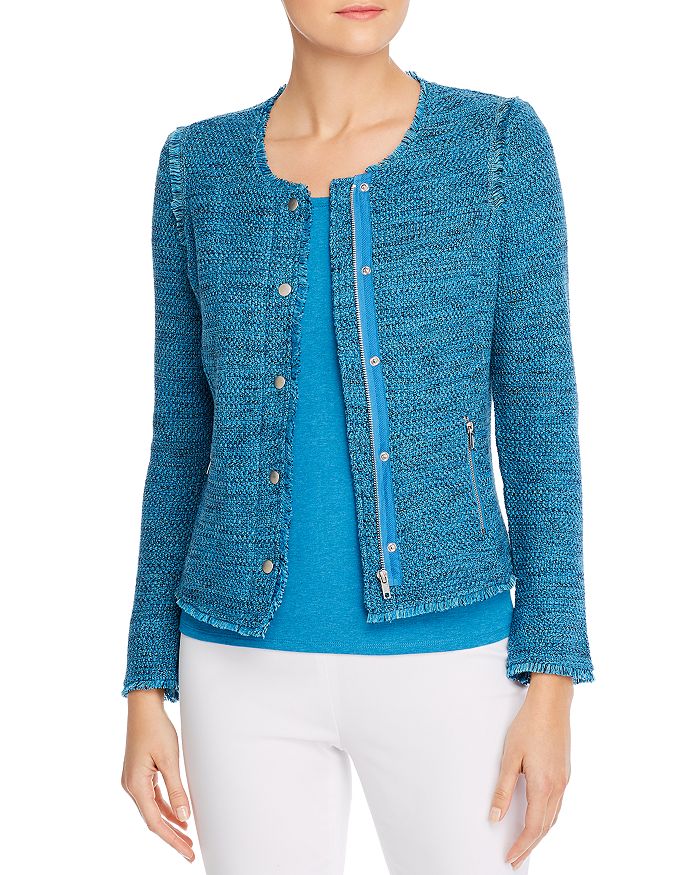 NIC AND ZOE NIC AND ZOE FRINGE TRIMMED MARLED KNIT SWEATER JACKET,R191138