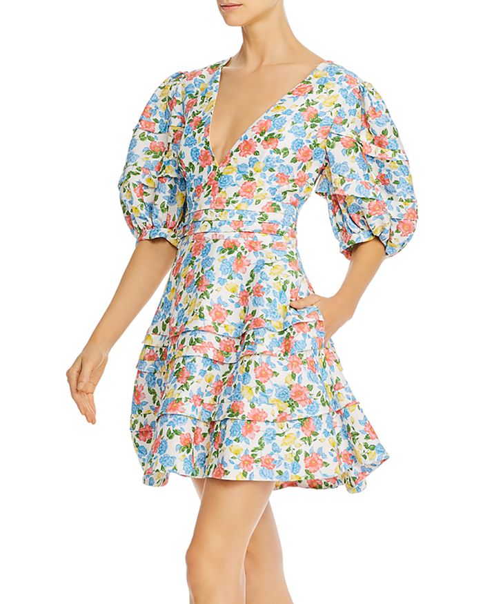 Amur Avian Puff-Sleeve Floral Fit and Flare Dress | Bloomingdale's