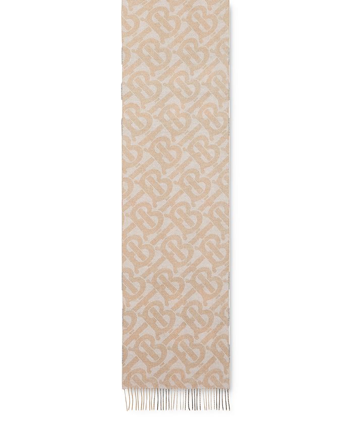 Burberry Monogram & Check Brushed Cashmere Scarf In Alabaster | ModeSens