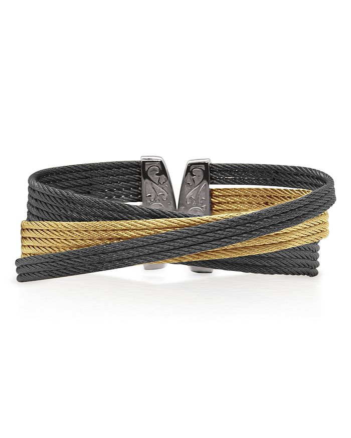 Alor Two-tone Multi Cable Cuff Bracelet In Black/gold