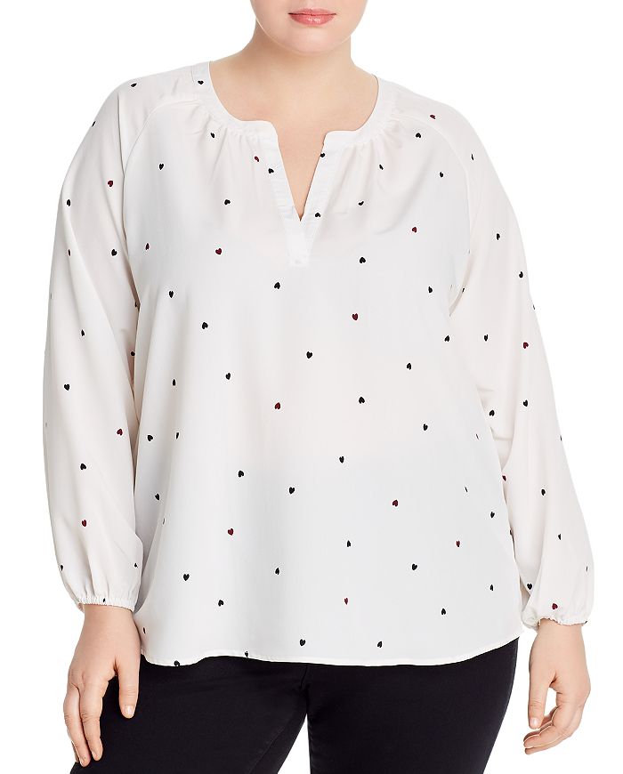 B Collection By Bobeau Curvy Julius Heart Print Blouse In Ivory Polka Heart
