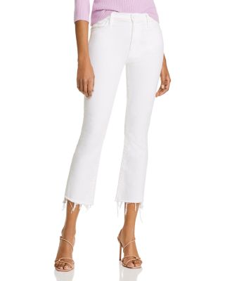 white cropped frayed jeans