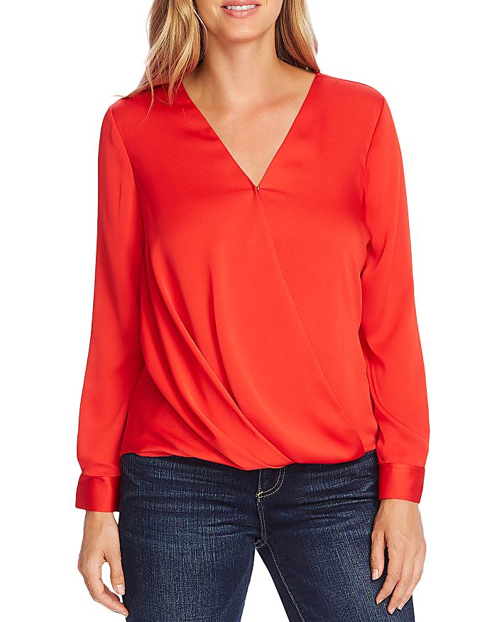 VINCE CAMUTO HAMMER SATIN WRAP-FRONT TOP,9169052