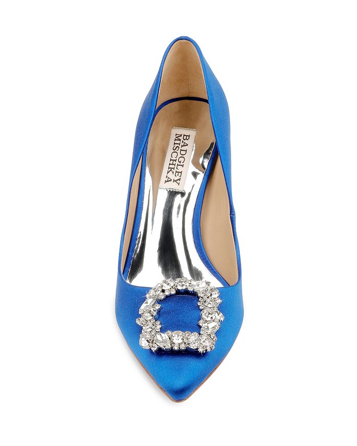 Shop Badgley Mischka Women's Cher Crystal Buckle Pumps In Blue Satin